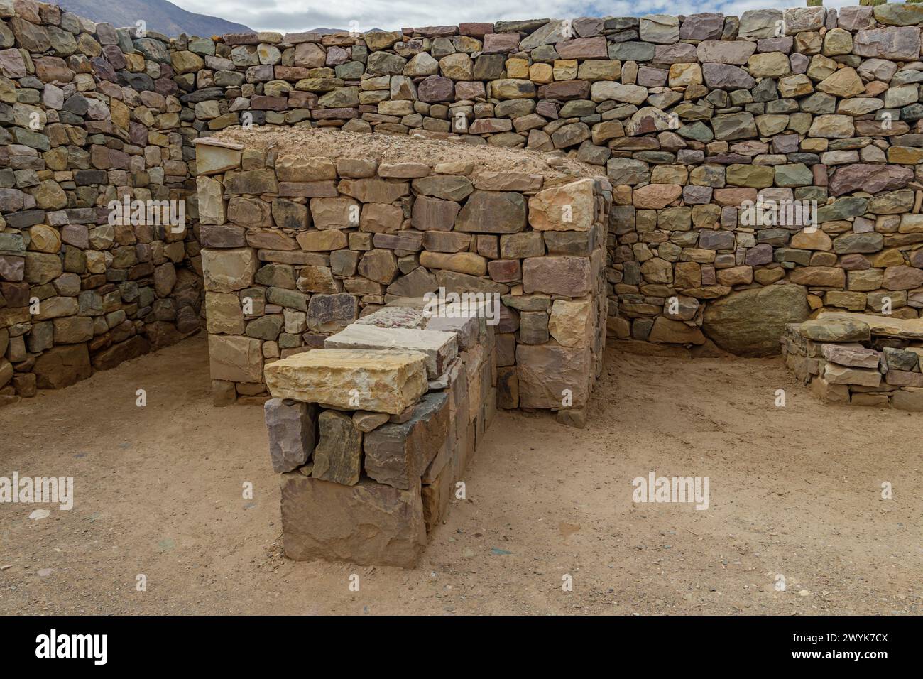 Ceremonial altar at the Pucara de Tilcara ruins in Jujuy, Argentina. Stock Photo