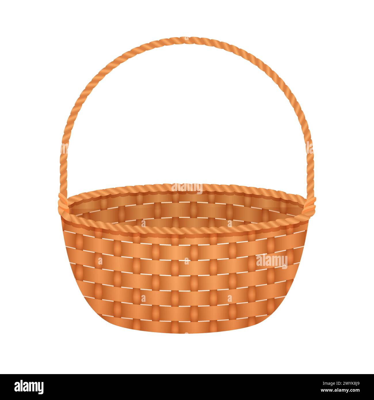 3D retro wicker basket, round empty box with handle for picnic or