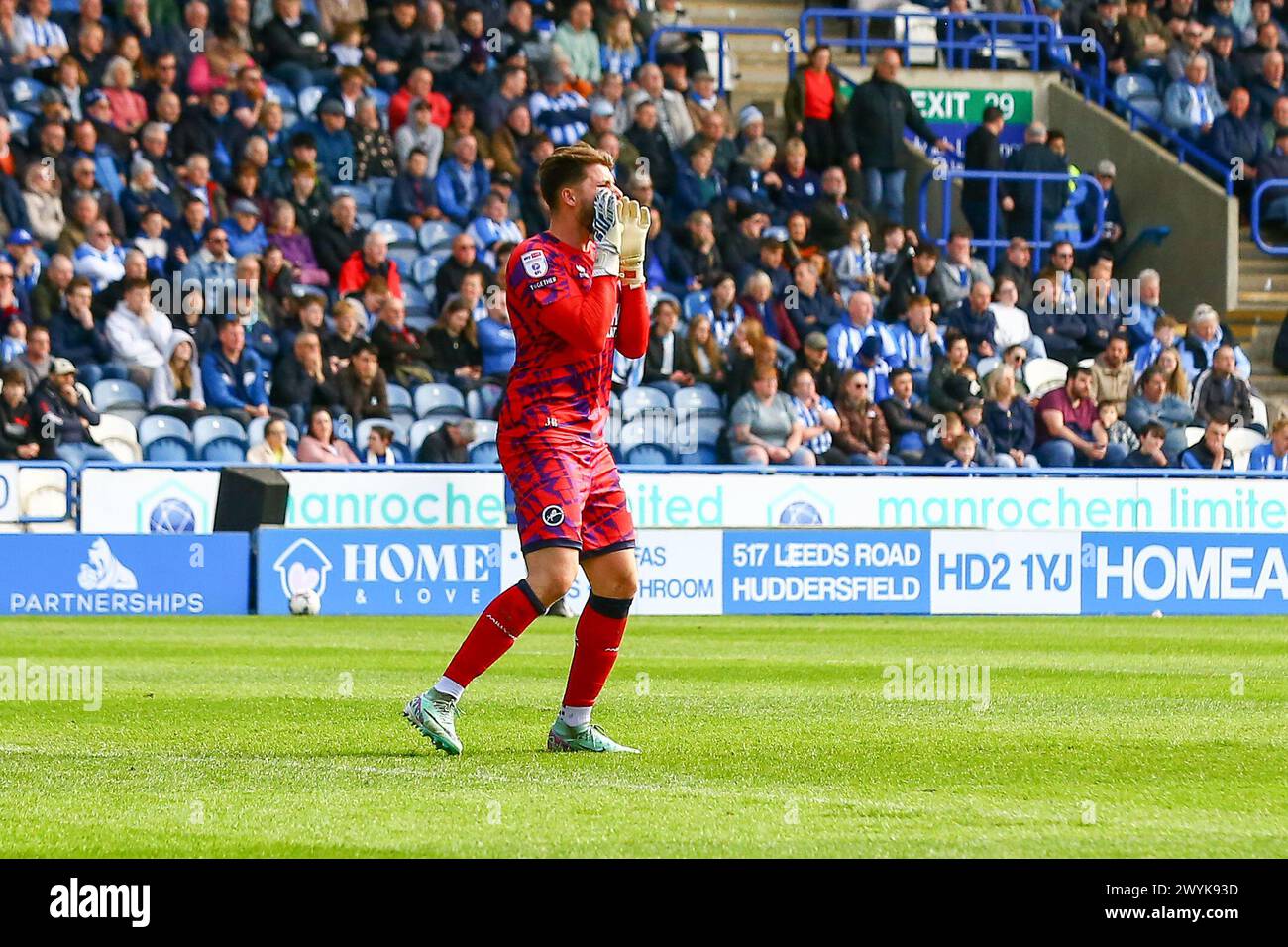 John Smith's Stadium, Huddersfield, England - 6th April 2024 Matija Sarkic Goalkeeper of Millwall - during the game Huddersfield v Millwall, Sky Bet Championship,  2023/24, John Smith's Stadium, Huddersfield, England - 6th April 2024 Credit: Arthur Haigh/WhiteRosePhotos/Alamy Live News Stock Photo