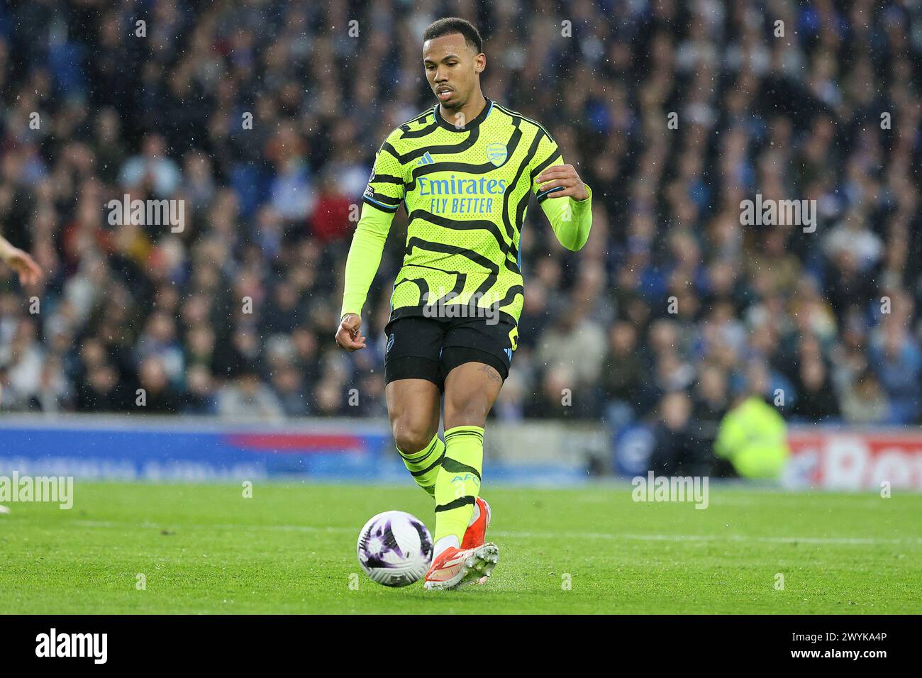 Gabriel Magalhães in action for Arsenal FC at the AMEX Stadium Stock Photo