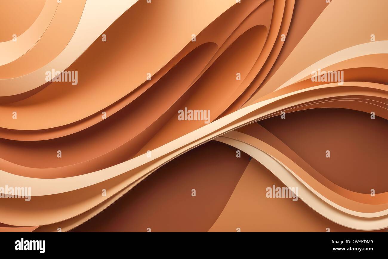 Abstract wave background. Visual journey of rich brown tones unfolds in this backdrop, where layers of elegant waves intertwine, offering sophisticate Stock Photo