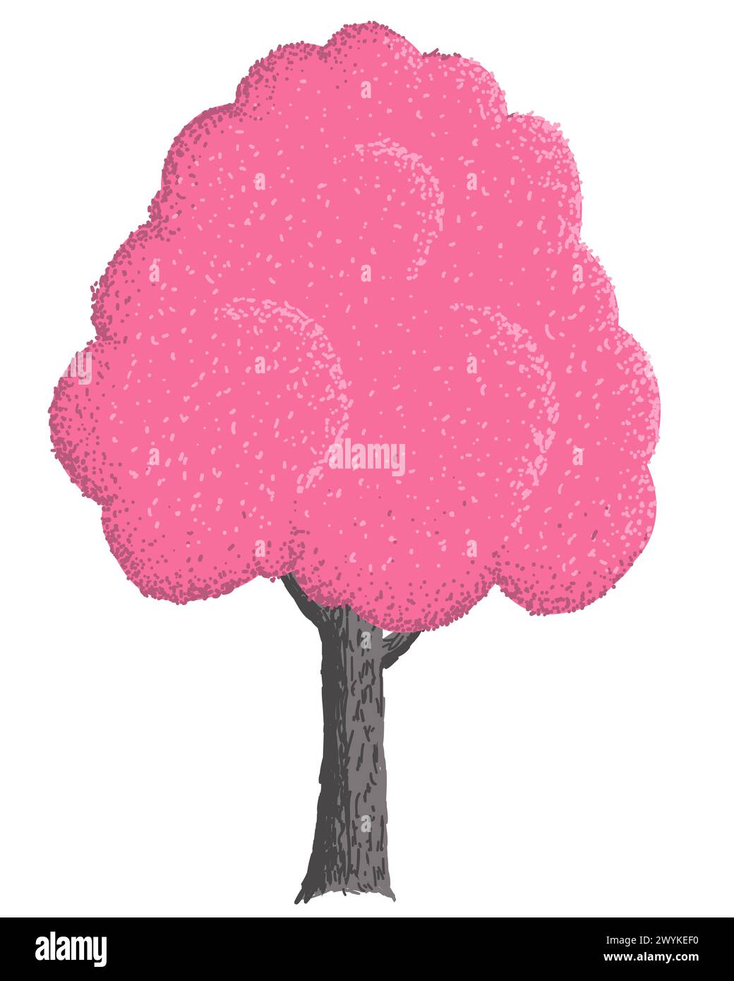 Pink tree isolated on white background. Abstract hand drawn sakura tree Stock Vector