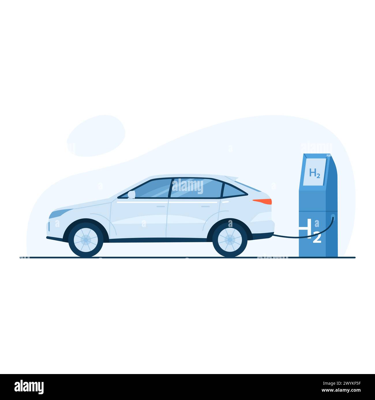 Ca charging at hydrogen station. Hydrogen production process, eco natural resources cartoon vector illustration Stock Vector