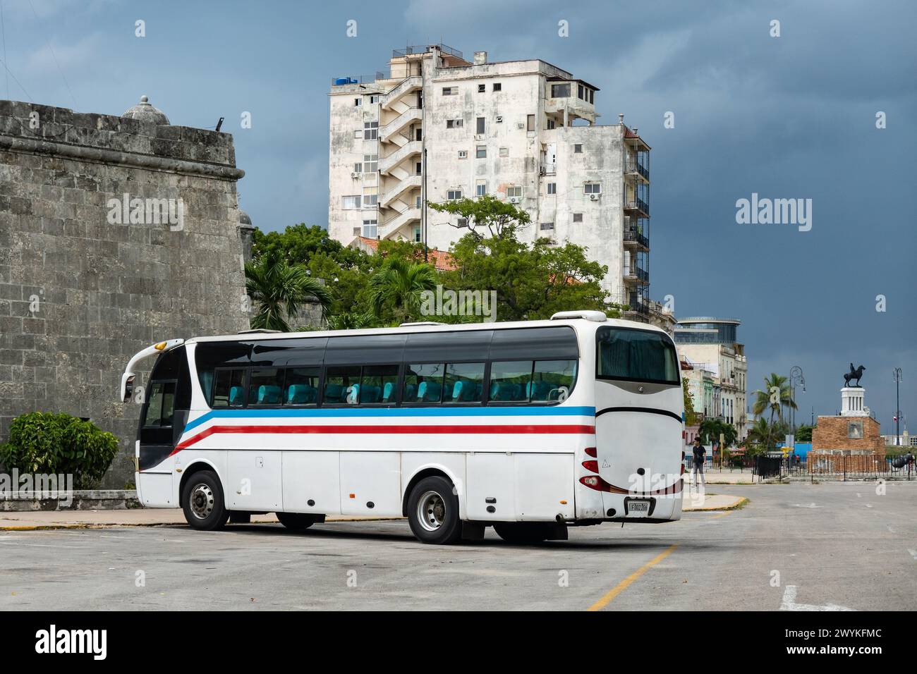 HAVANA, CUBA - AUGUST 27, 2023: Rear view of Chinese Yutong bus at Muralla de La Habana Stock Photo