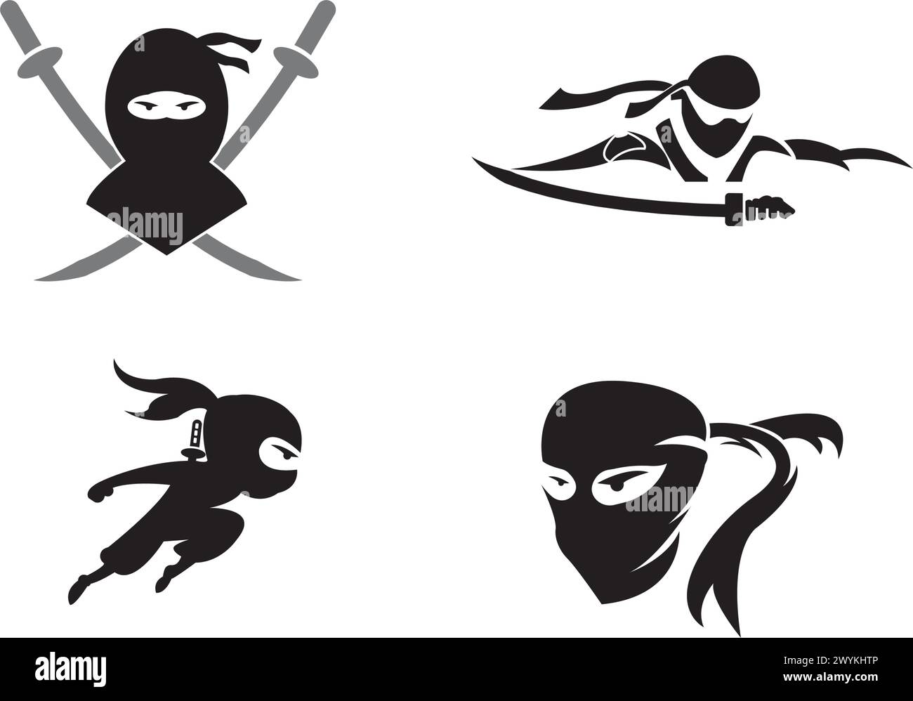 Ninja warrior icon. Simple black ninja head logo illustration design
