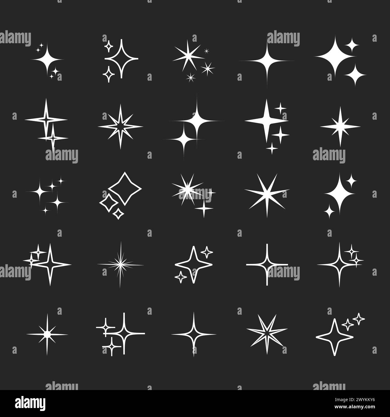 Star silhouette icon set, Shining star rays, Star cluster simple vector ...