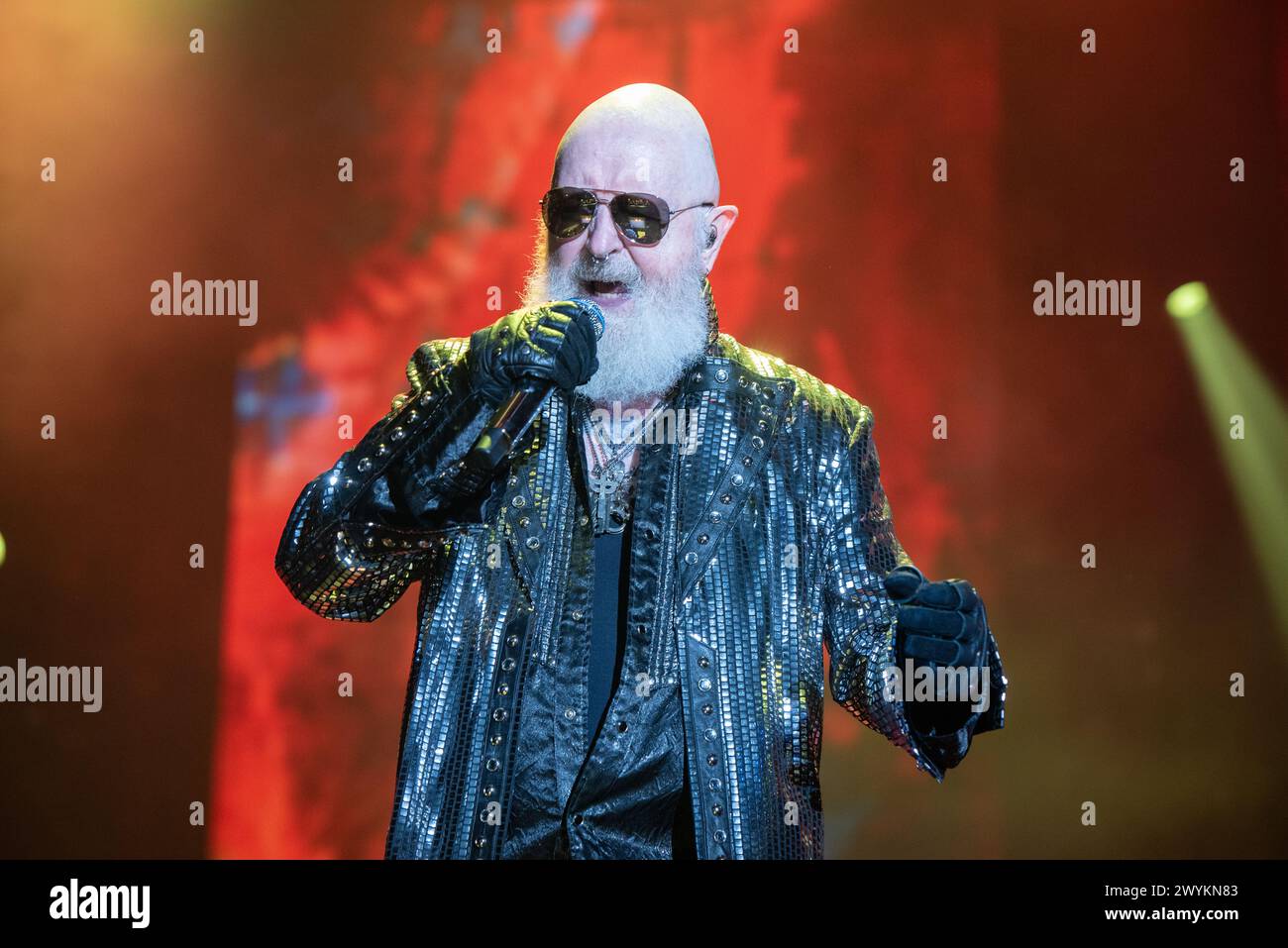 April 06, 2024: Judas Priest singer Rob Halford plays a concert in Milan, Italy Stock Photo