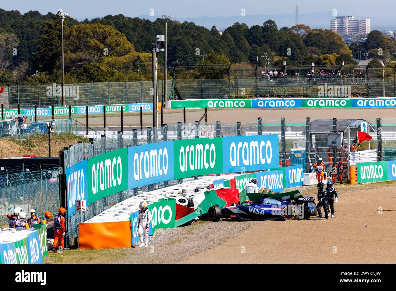 Suzuka, Japan. 07th Apr, 2024. SUZUKA, JAPAN, 7. APRIL 2024; right after the START of the race, crash of Daniel Ricciardo (AUS) of Team Racing Bull and Alexander Albon (THA) of Williams F1 crash on turn three of the opening lap during the 2024 F1 JAPAN Formula One Grand Prix. SUZUKA Grand Prix circuit, Formel 1 - Fee liable image, photo and copyright © Mark PETERSON/ATP Images (PETERSON Mark /ATP/SPP) Credit: SPP Sport Press Photo. /Alamy Live News Stock Photo