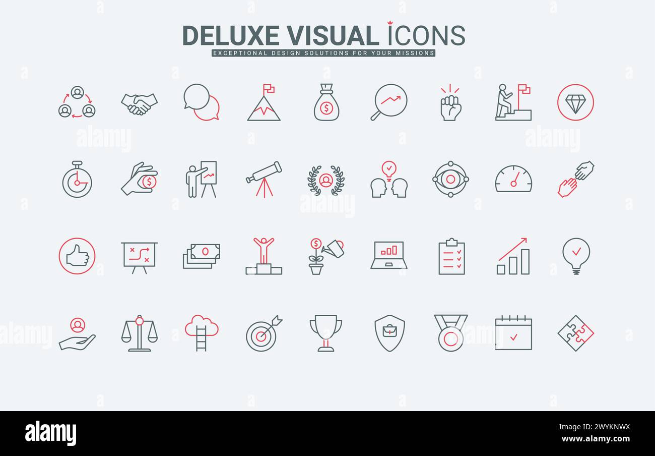 Business motivation and support, plan management line icons set ...