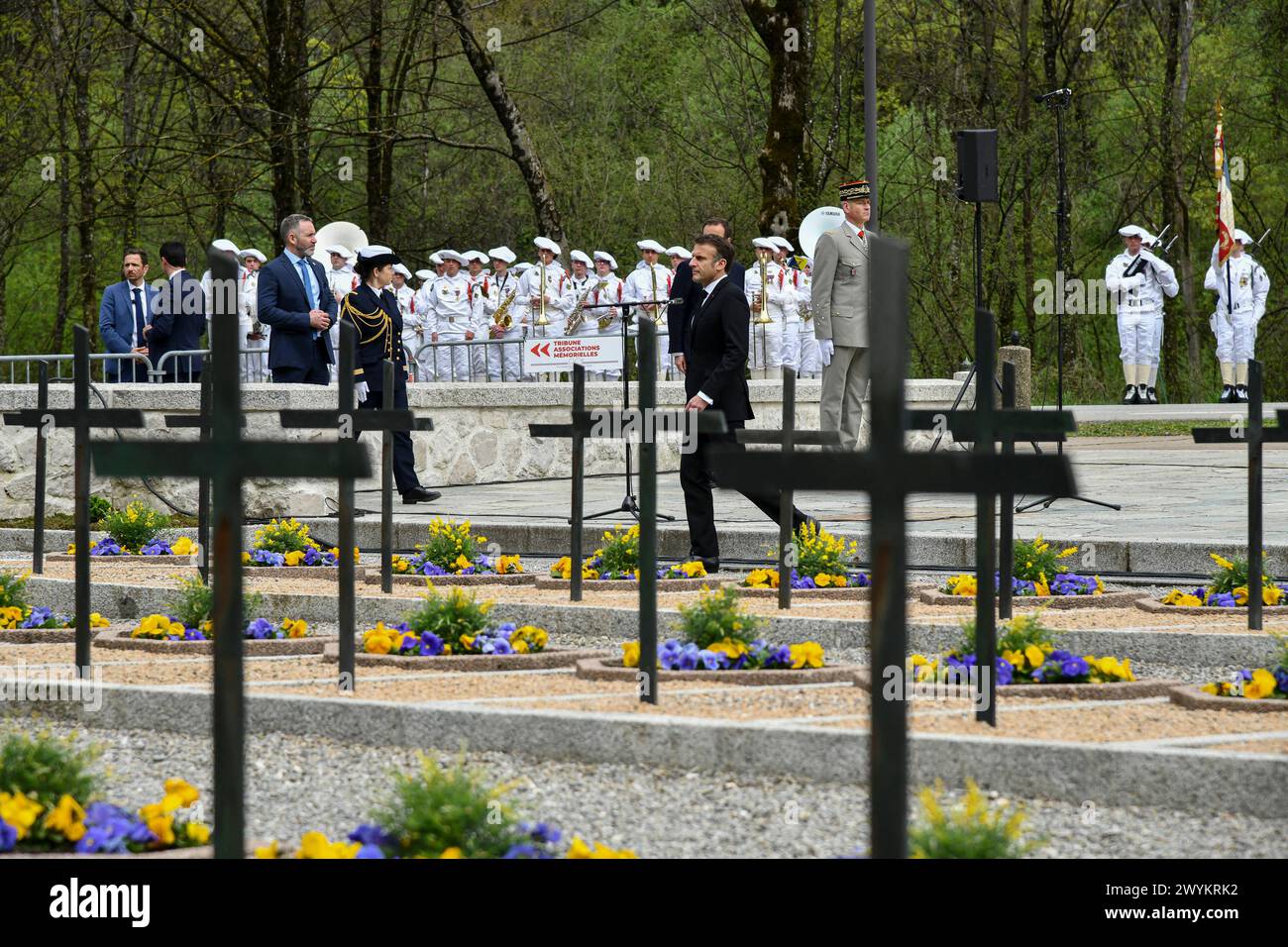 Glieres, France. 07th Apr, 2024. French President Emmanuel Macron ...