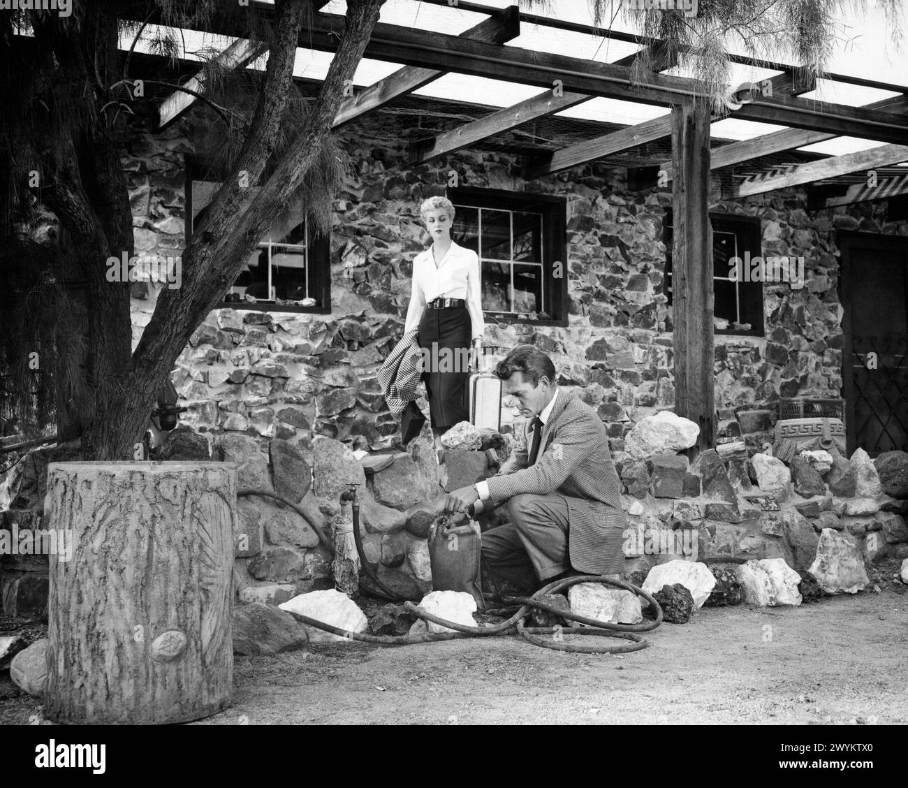 Jan Sterling, Keith Andes, on-set of the film, 'Split Second', RKO Radio Pictures, 1953 Stock Photo