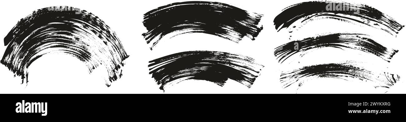Hand Drawn Flat Fan Brush Thin Curved Background High Detail Abstract Vector Background MEGA Set Stock Vector