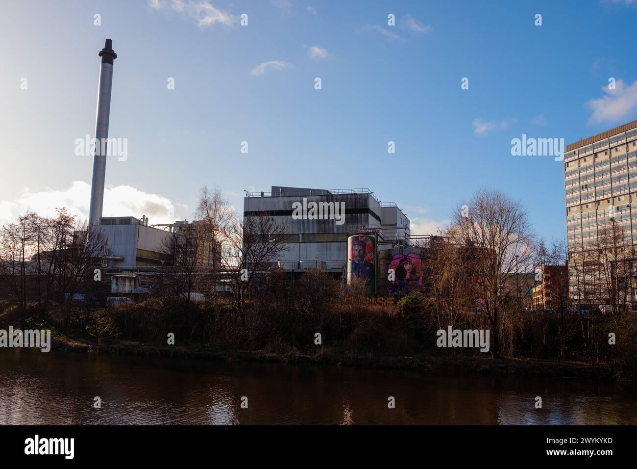 Glasgow Scotland: 12th Feb 2024: Strathclyde Distillery view from Glasgow Green Stock Photo