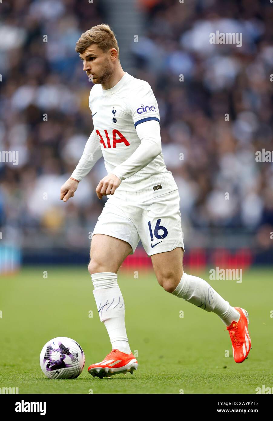 Tottenham Hotspur's Timo Werner in action during the Premier League match at the Tottenham Hotspur Stadium, London. Picture date: Sunday April 7, 2024. Stock Photo