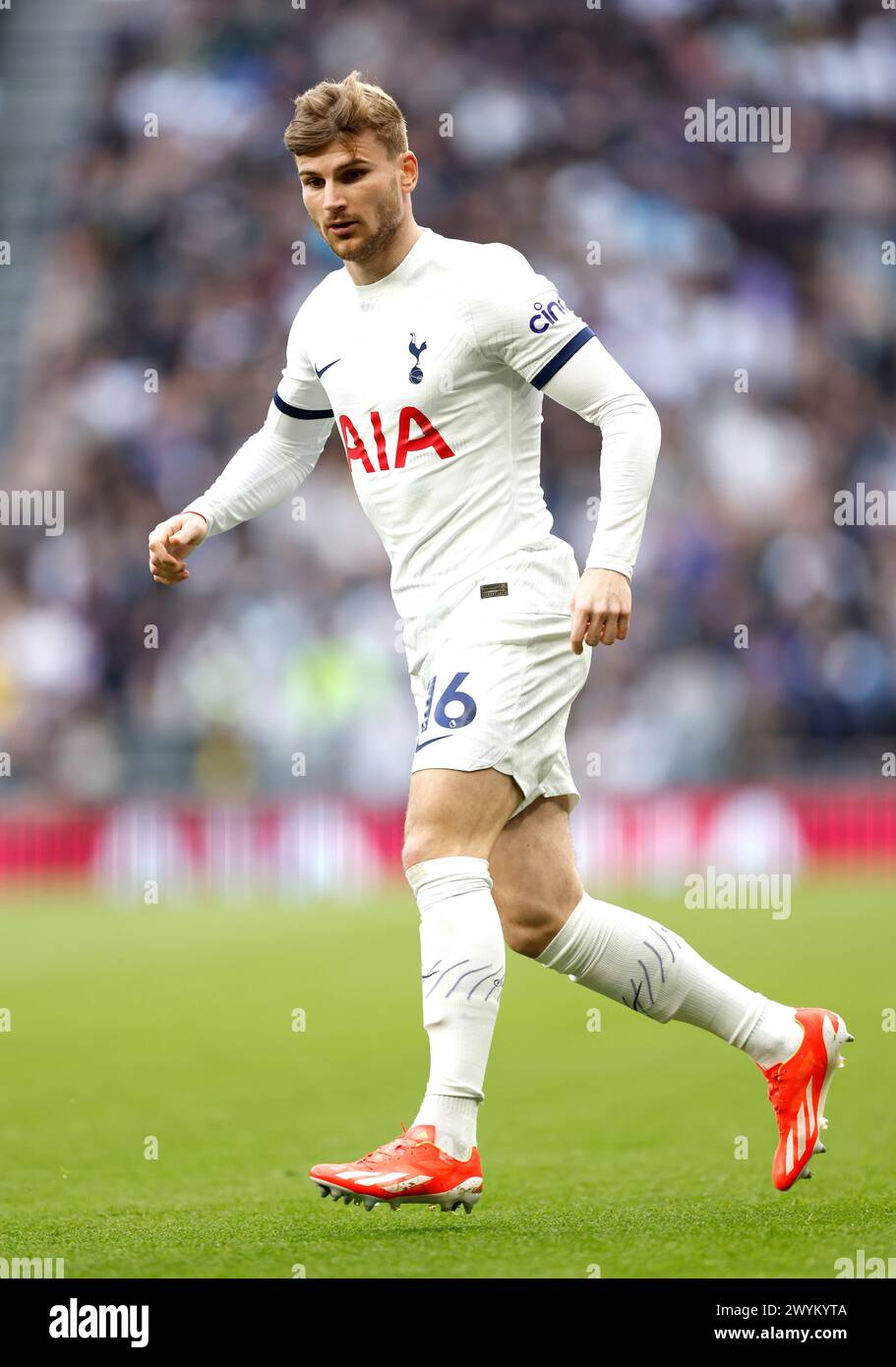 Tottenham Hotspur's Timo Werner in action during the Premier League match at the Tottenham Hotspur Stadium, London. Picture date: Sunday April 7, 2024. Stock Photo