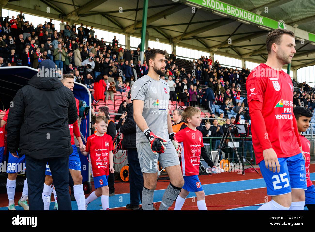 Hvidovre, Denmark. 07th Apr, 2024. Goalkeeper Adrian Kappenberger (13) of Hvidovre IF enters the pitch for the 3F Superliga match between Hvidovre IF and Randers FC at Pro Ventilation Arena in Hvidovre. (Photo Credit: Gonzales Photo/Alamy Live News Stock Photo