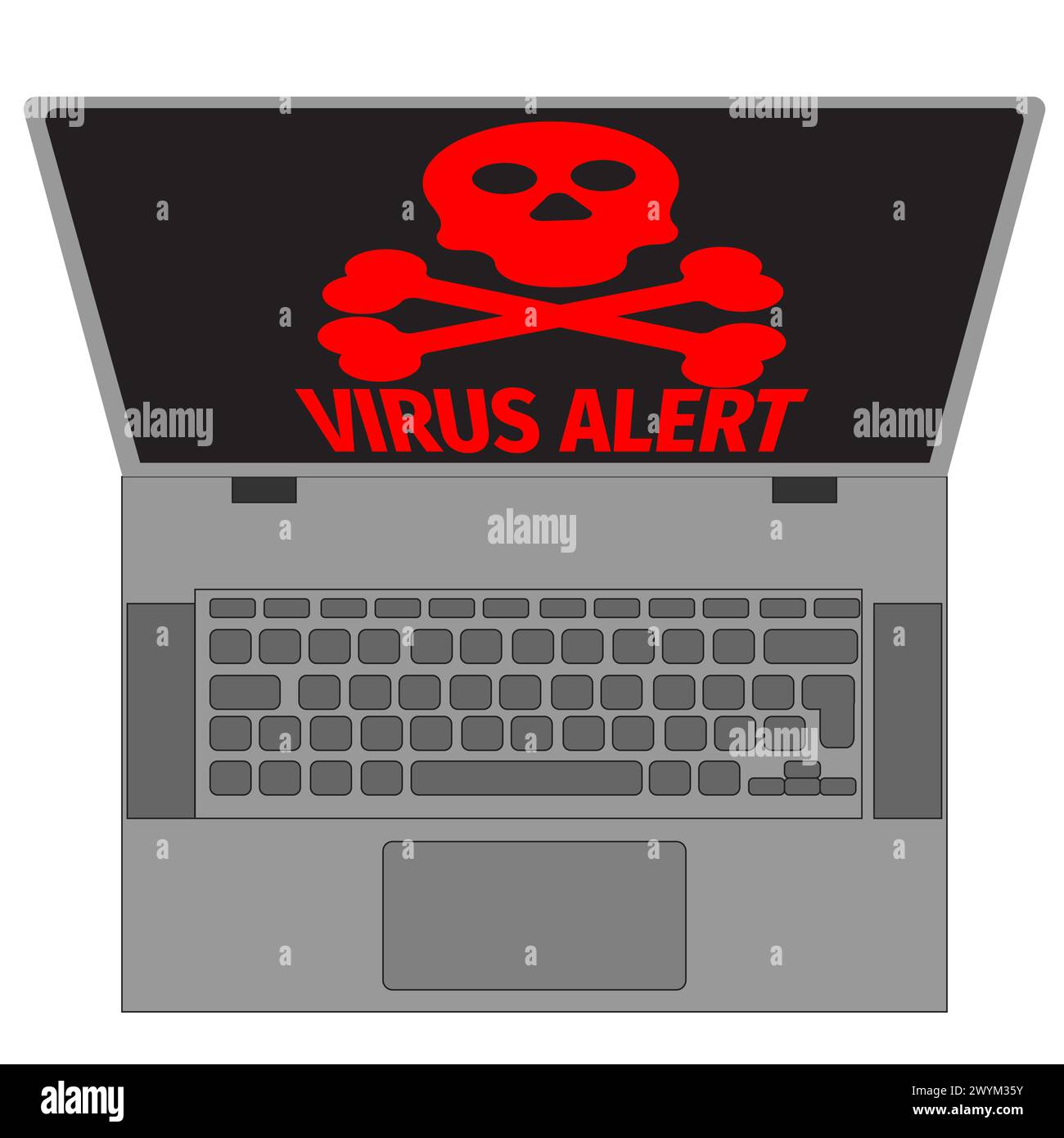 Virus Alert Warning message on Laptop screen, online hacker attack on computer Stock Vector