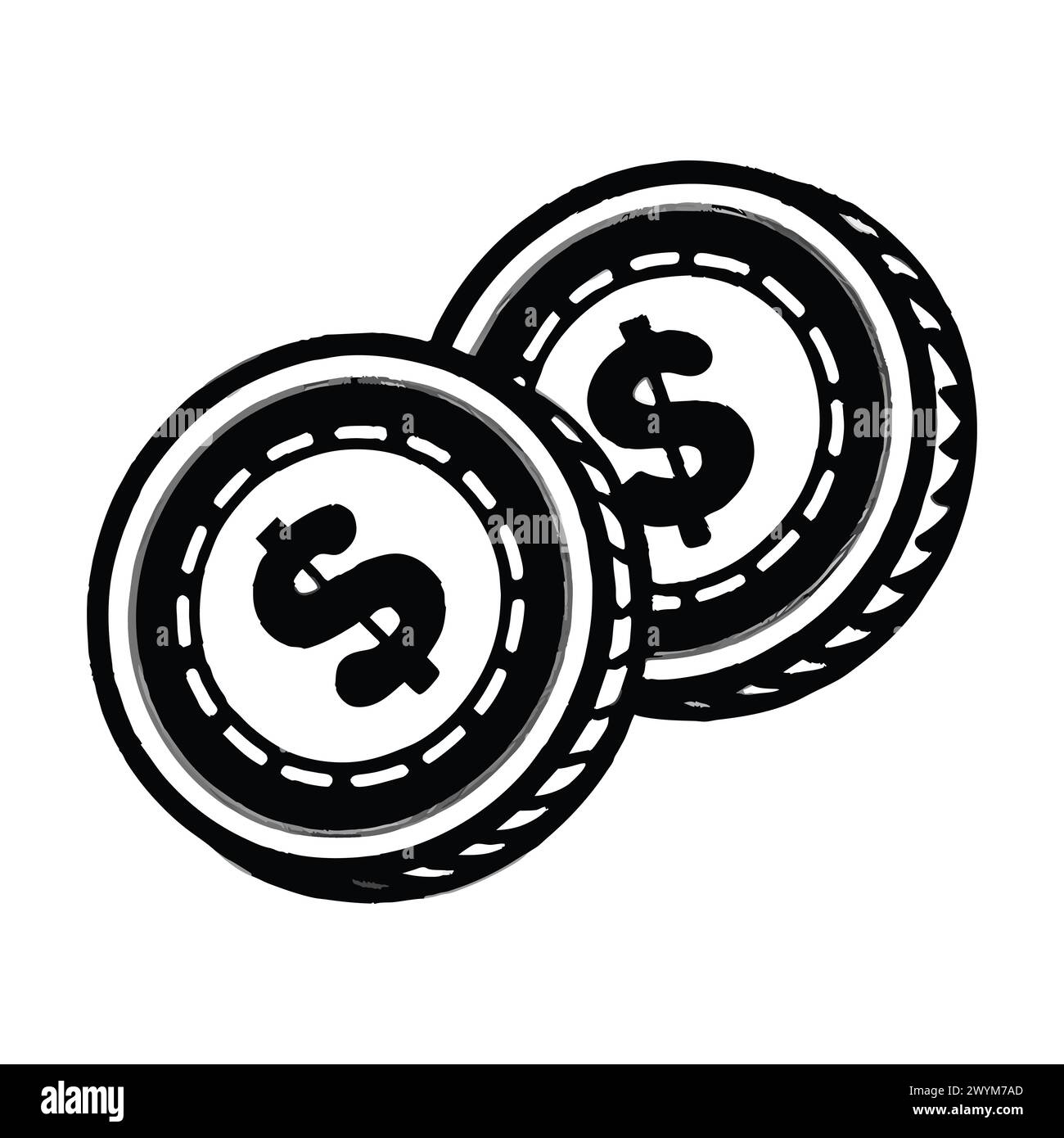 Dollar sign 3 coins on white background Stock Vector