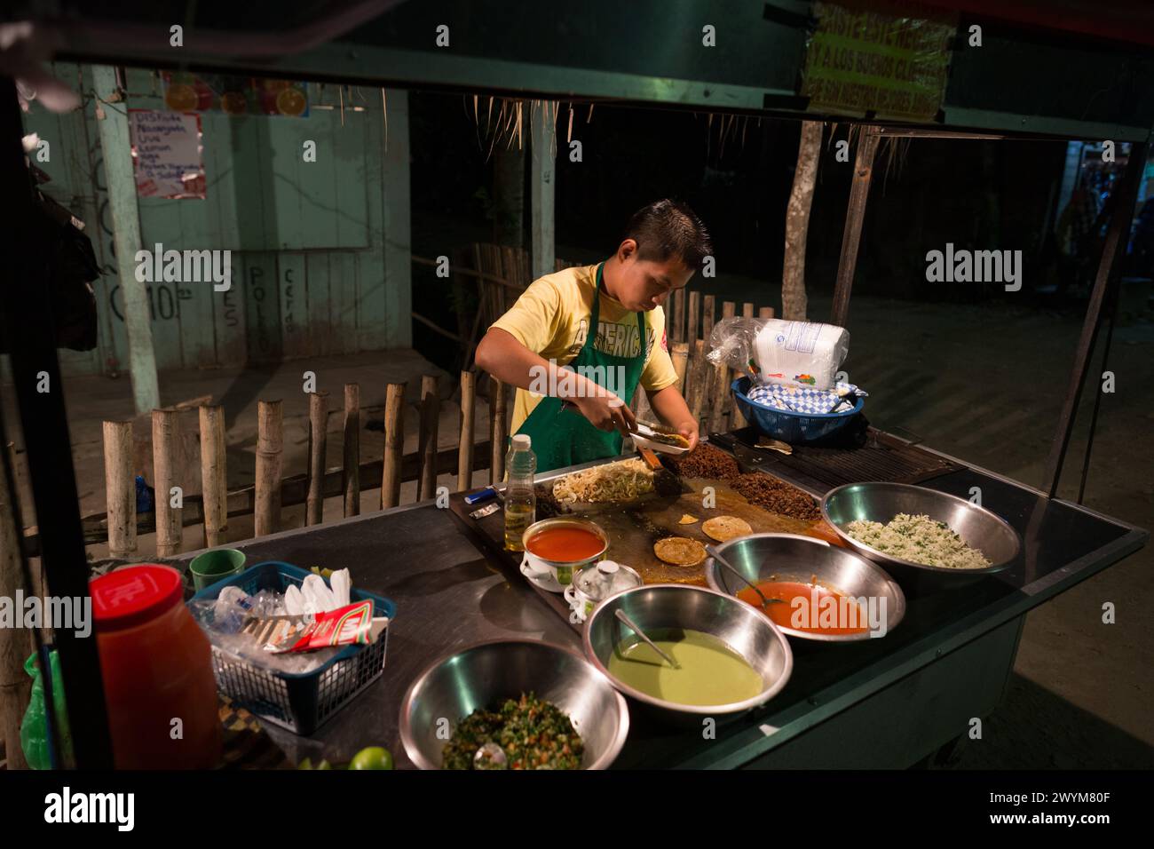 Street food vendors along the lakefront of Lake Peten in Flores city, Guatemala Stock Photo