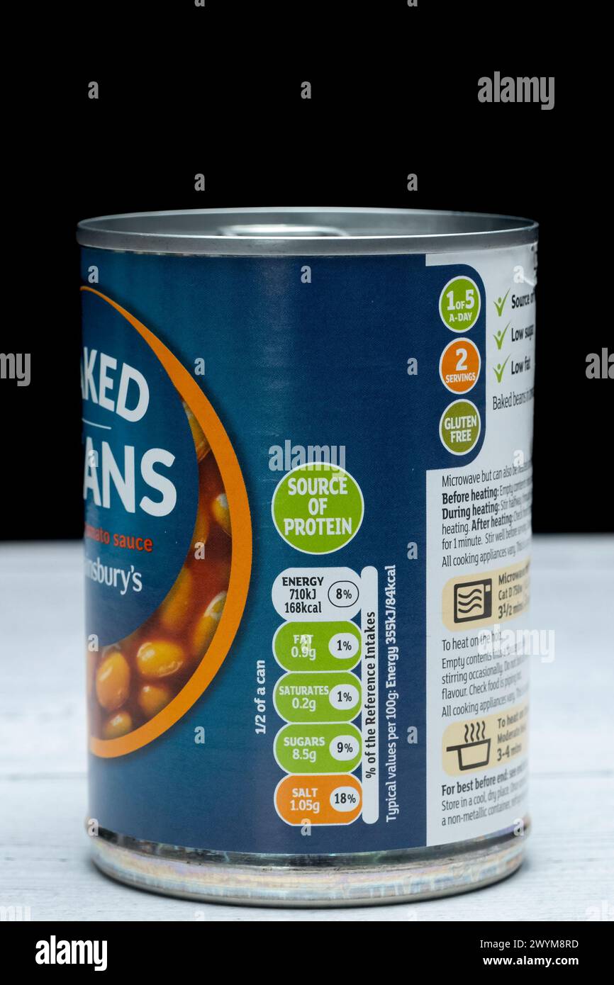 Irvine, Scotland, UK March 26, 2024 Sainsbury’s baked beans in a tin