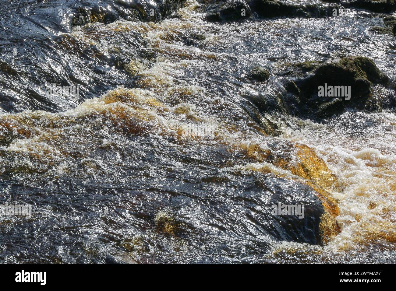 Peat colour spate river Donegal Ireland in early autumn - Glen River sout-west Donegal. Stock Photo