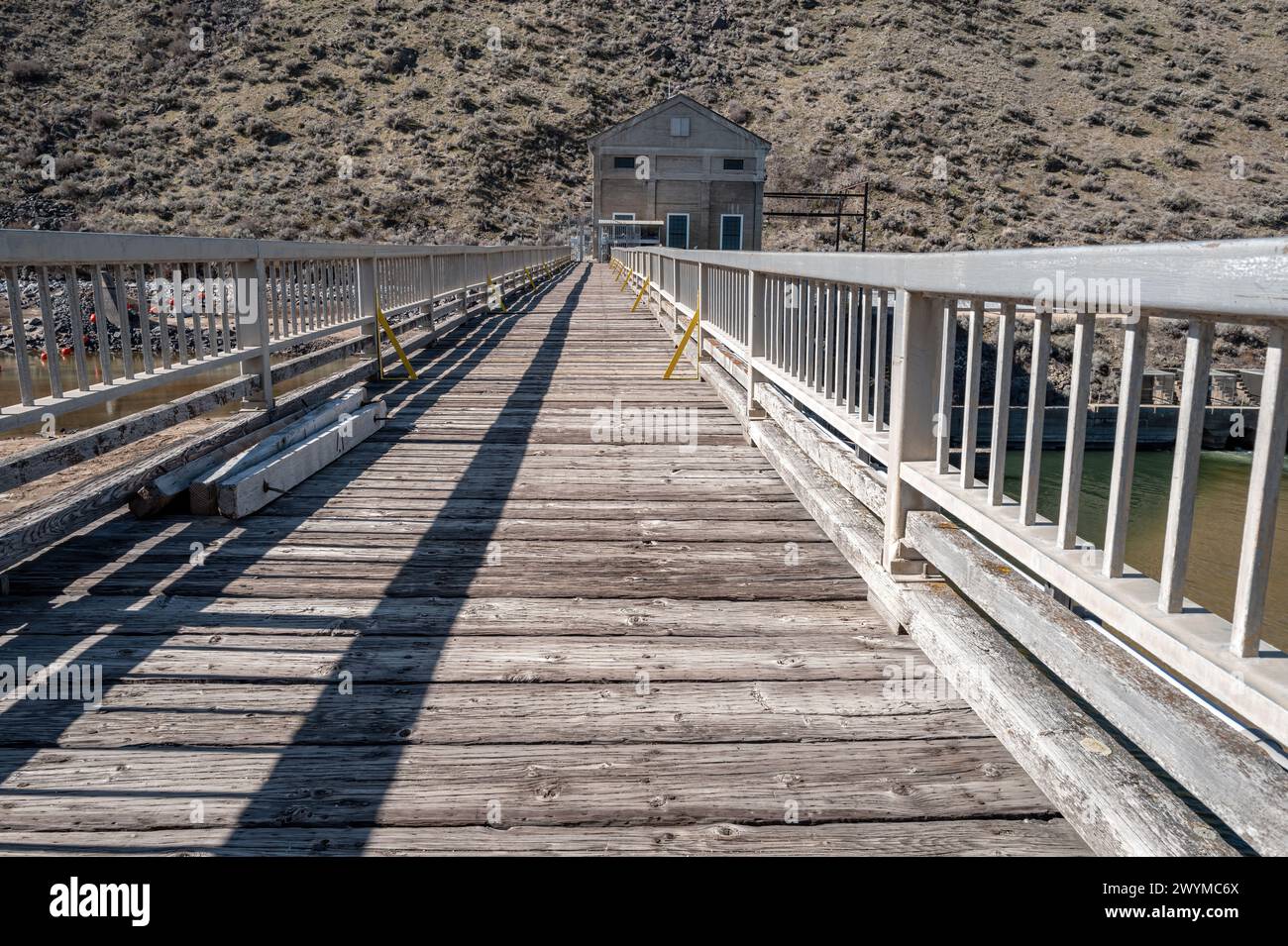 Diversion Dam on the Boise River walkway leading to office Stock Photo