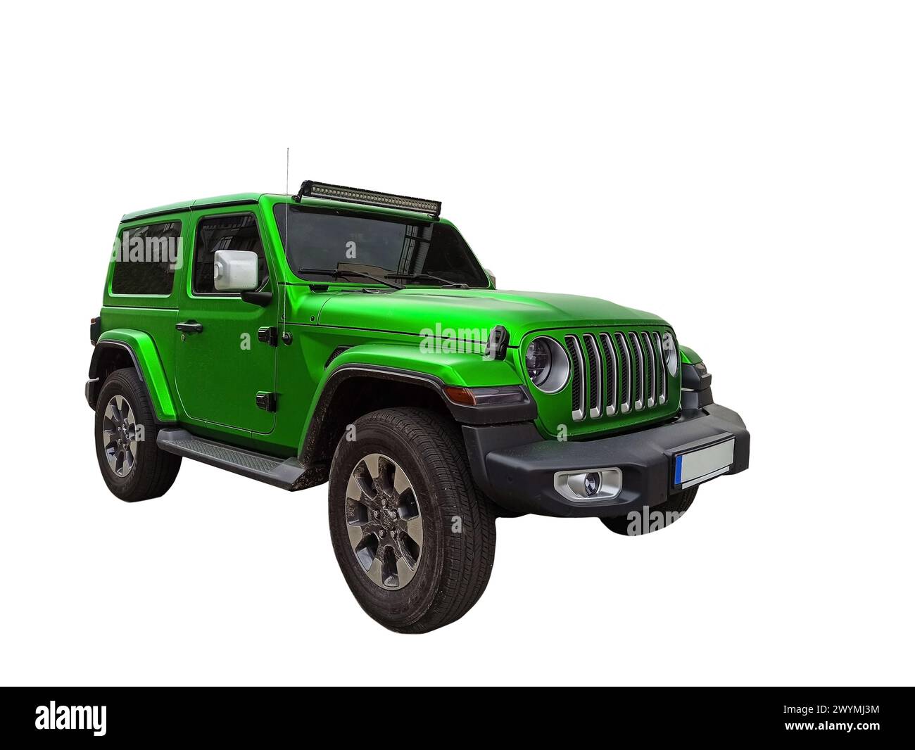 Green car Jeep Wrangler Rubicon isoltad on white background Stock Photo