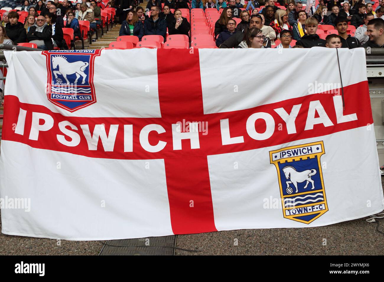 Ipswich Loyal England flag England v Sweden UEFA Women's Euro football qualifier Wembley Stadium, London, 5 April 2024 Stock Photo