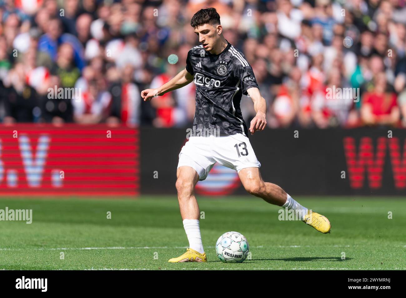 Rotterdam, Netherlands. 07th Apr, 2024. ROTTERDAM, NETHERLANDS - APRIL 7: Ahmetcan Kaplan of Ajax in action during the Dutch Eredivisie match between Feyenoord and Ajax at Stadion Feijenoord on April 7, 2024 in Rotterdam, Netherlands. (Photo by Joris Verwijst/Orange Pictures) Credit: Orange Pics BV/Alamy Live News Stock Photo
