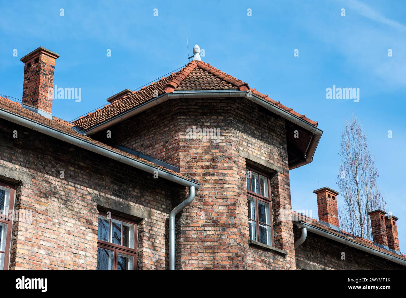 Auschwitz, Poland, March 21, 2024 - Guard post at the concentration camp Stock Photo