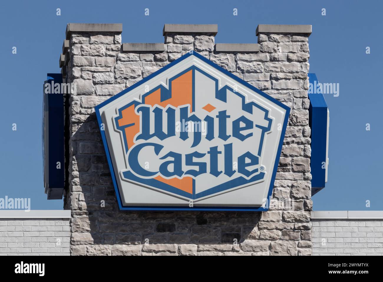 Chicago - April 6, 2024: White Castle Hamburger fast food restaurant. White Castle Serves 2 by 2 Inch Sliders. Stock Photo