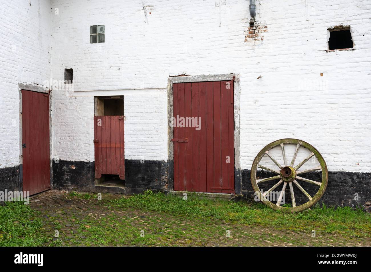 Tervuren, Flemish Brabant, Belgium, March 30, 2024 - White walls of an old renovated farmhouse Stock Photo