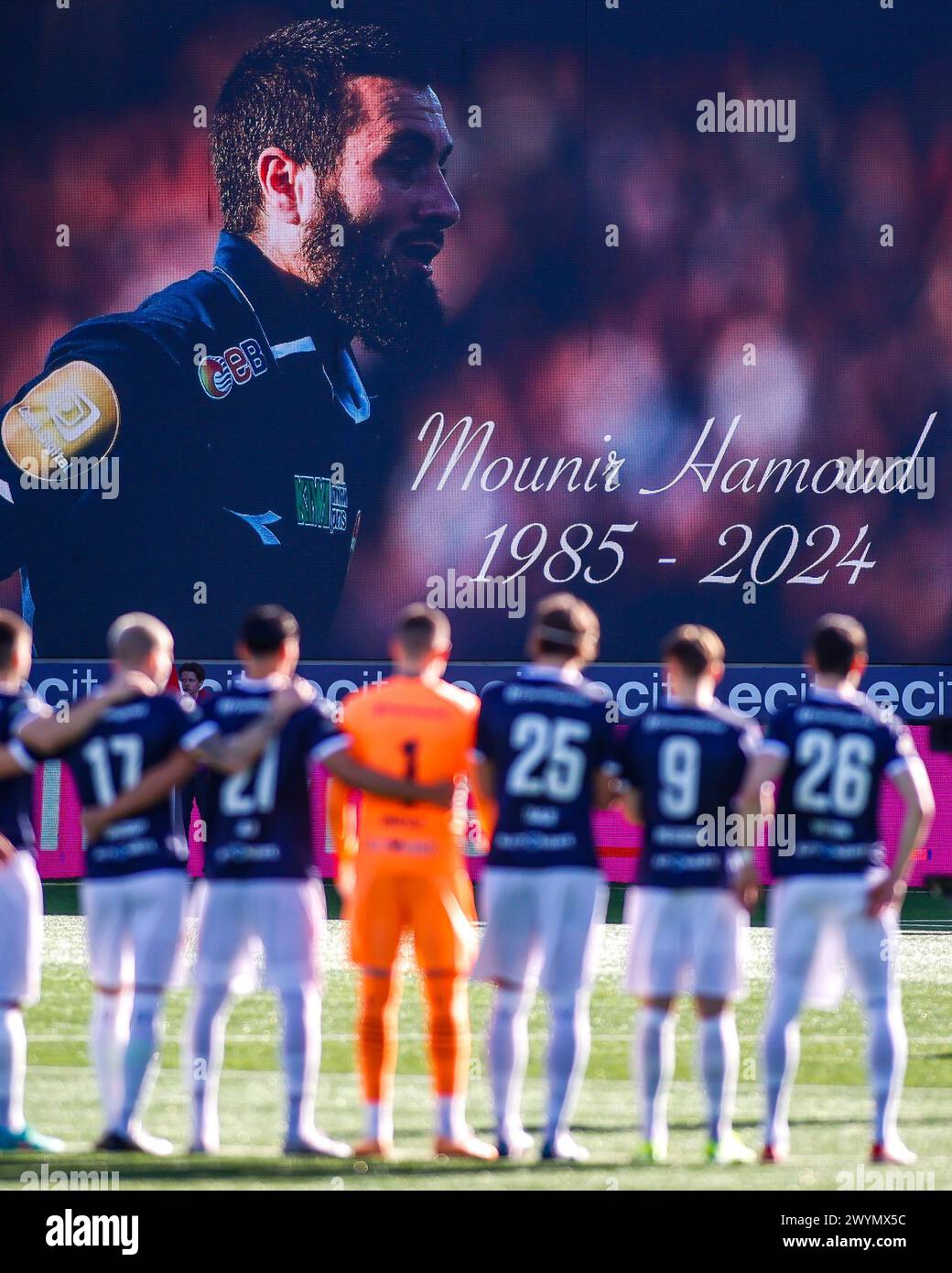 Drammen, Norway, 7th April 2024.  Former Strømsgodset player Mounir Hamoud was remebered before kick off in the Eliteserien match between Strømsgodset and Rosenborg at Marienlyst stadium.  Credit: Frode Arnesen/Alamy Live News Stock Photo