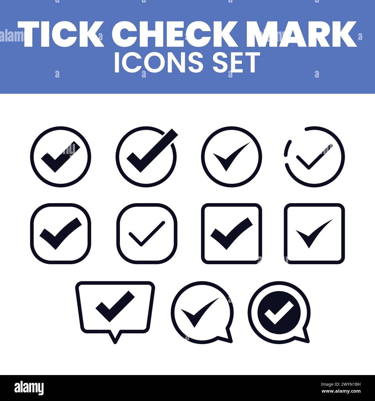 Check Mark Icons Set Vector Tick Mark Illustration Correction Mark Approve Line TIck Check Mark Icons Set Stock Vector