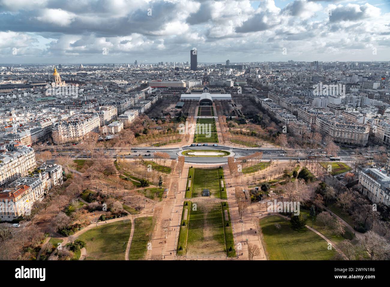 Paris, France - January 20 2022: Aerial view of Paris, the French capital from the top of the Eiffel Tower. Stock Photo