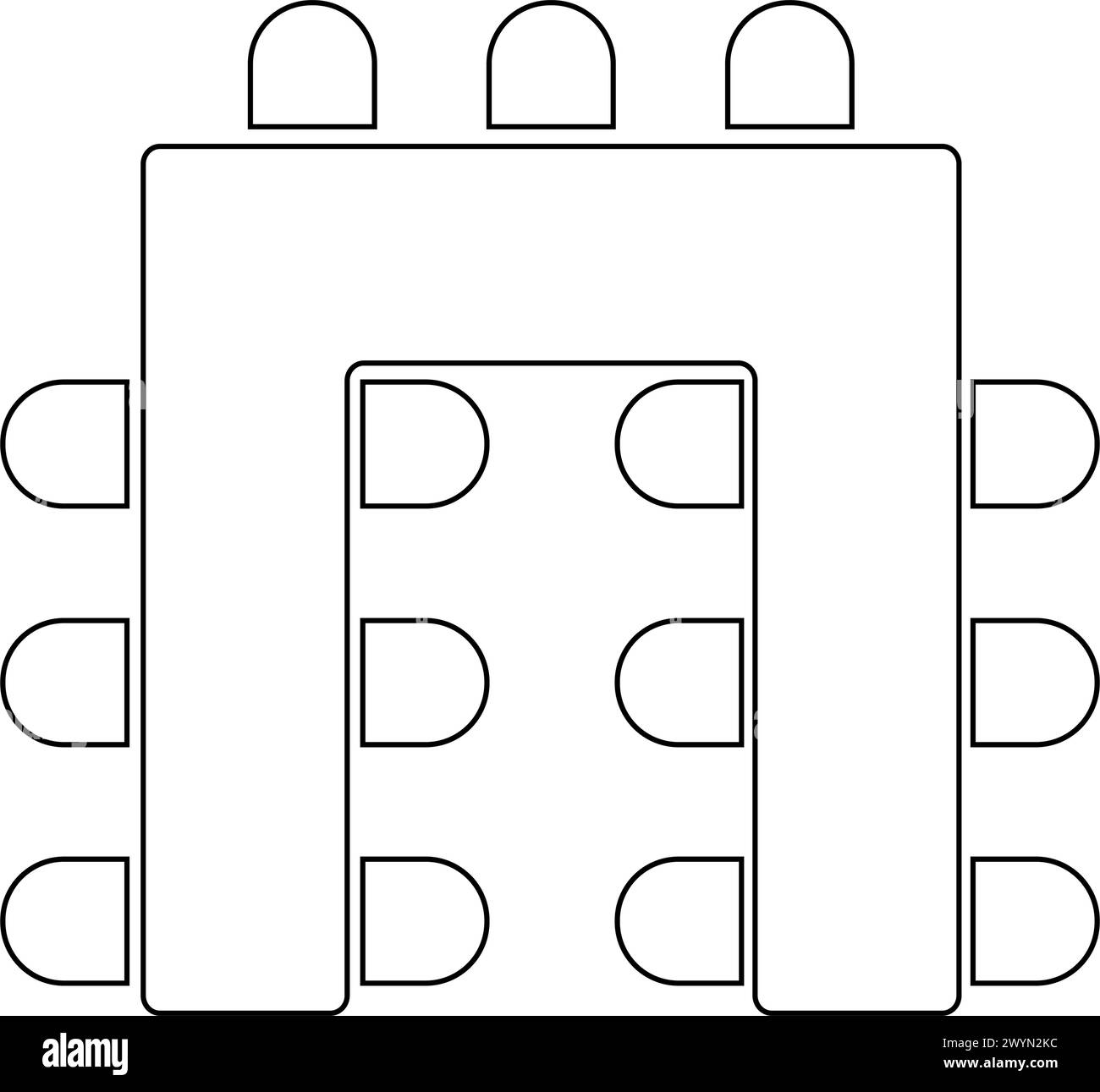 Seats arrangement on banquet or wedding event in restaurant or cafe. Business office or cabinet seating interior plan. Top view. Schematic tables and Stock Vector