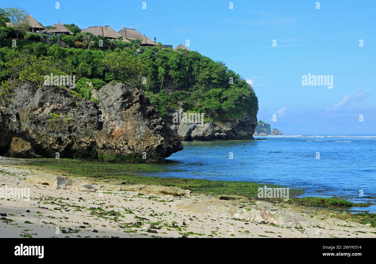 Cliffs of Bingin Beach, Bali, Indonesia Stock Photo