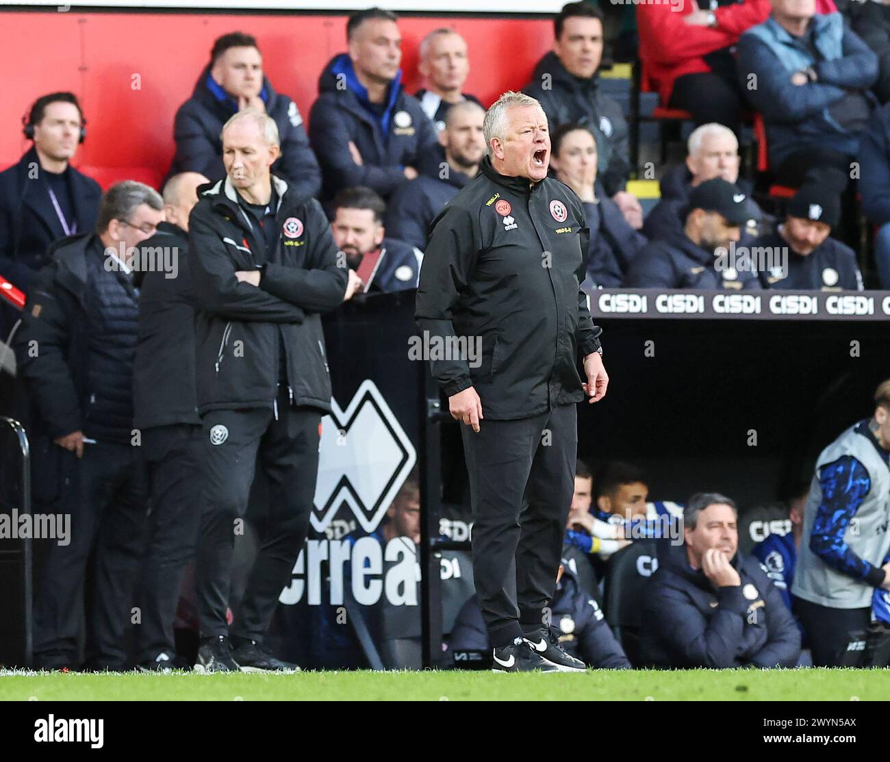 Bramall Lane, Sheffield, UK. 7th Apr, 2024. Premier League Football, Sheffield United versus Chelsea; Sheffield United manager Chris Wilder reacts to a decision Credit: Action Plus Sports/Alamy Live News Stock Photo