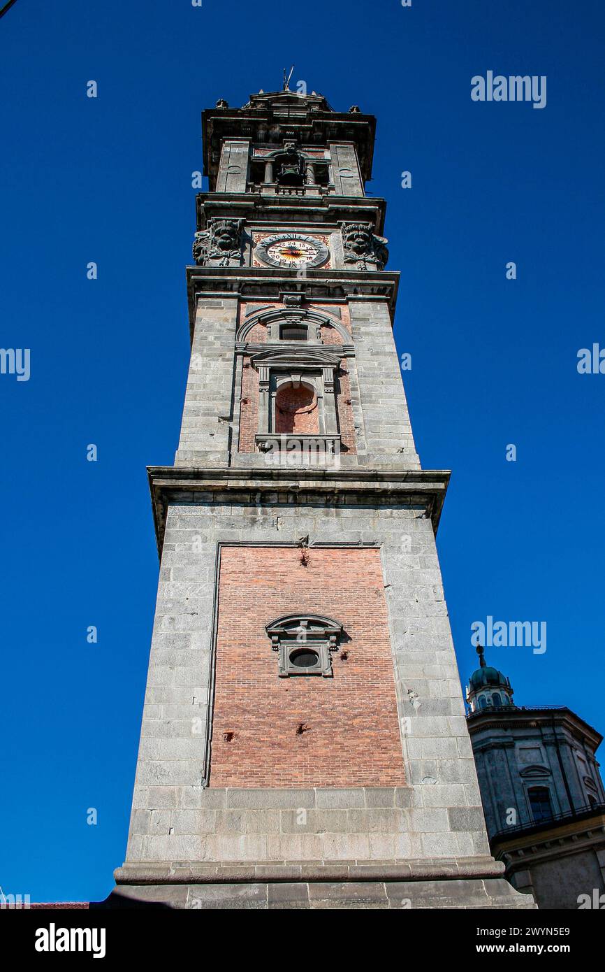 Varese, Lombardy, Italy. Basilica of San Vittore (16th-17th century), facade 1788-1791, architect Leopold Pollack. The bell tower. Stock Photo