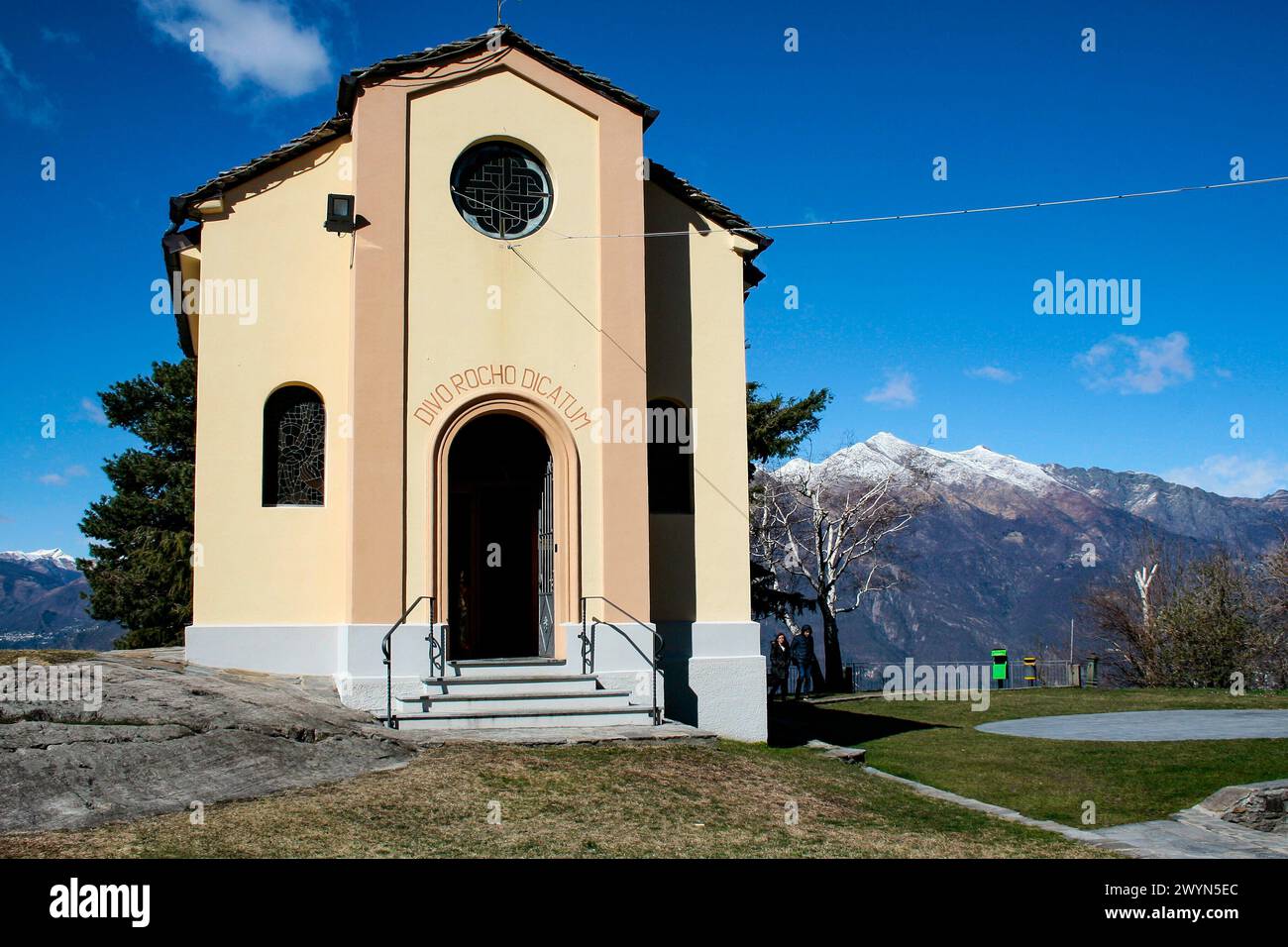 Val Veddasca, Campagnano Varese, Lombardy, Italy. The church of Saint Roch (San Rocco) a small chapel in a panoramic area on Lake Maggiore. Stock Photo