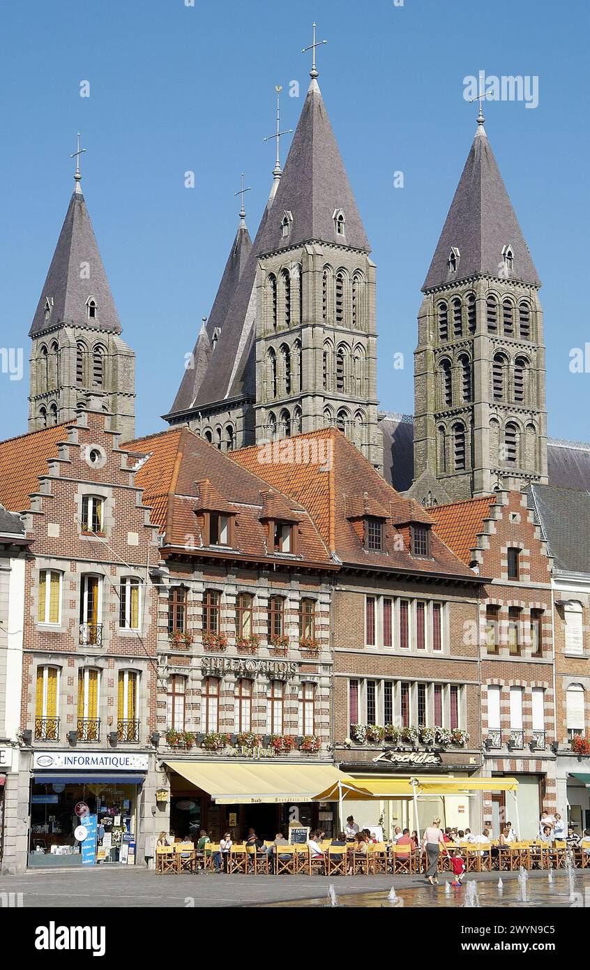 Notre Dame cathedral in the Grand-Place. Tournai. Hainaut, Belgium. Stock Photo