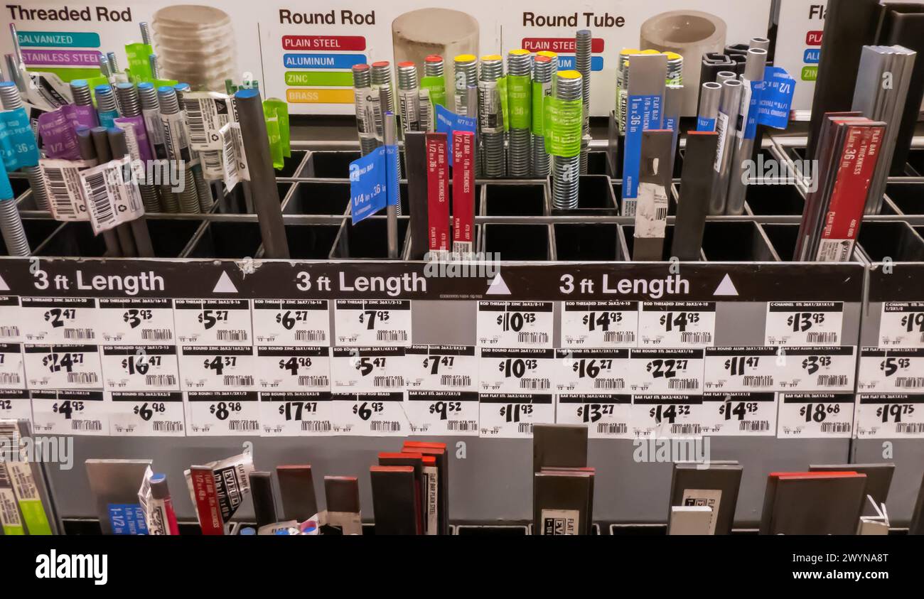 Different types of metals for sale at Home Depot in Cary, North