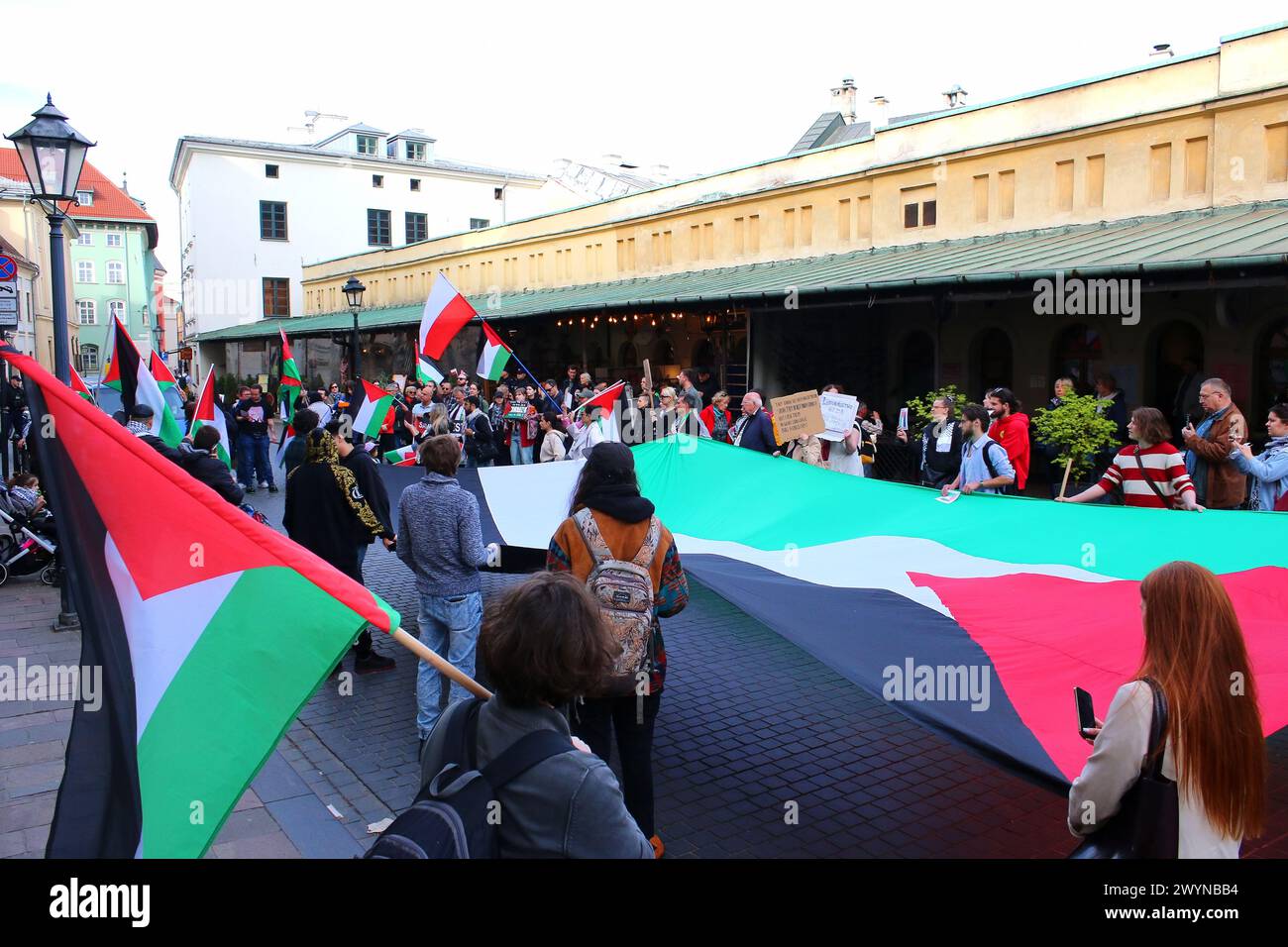 Grass root protest demonstration against Benjamin Netanyahu and IDF-led genocide of Palestinian civilians in Gaza held on Main Market Square and next Stock Photo