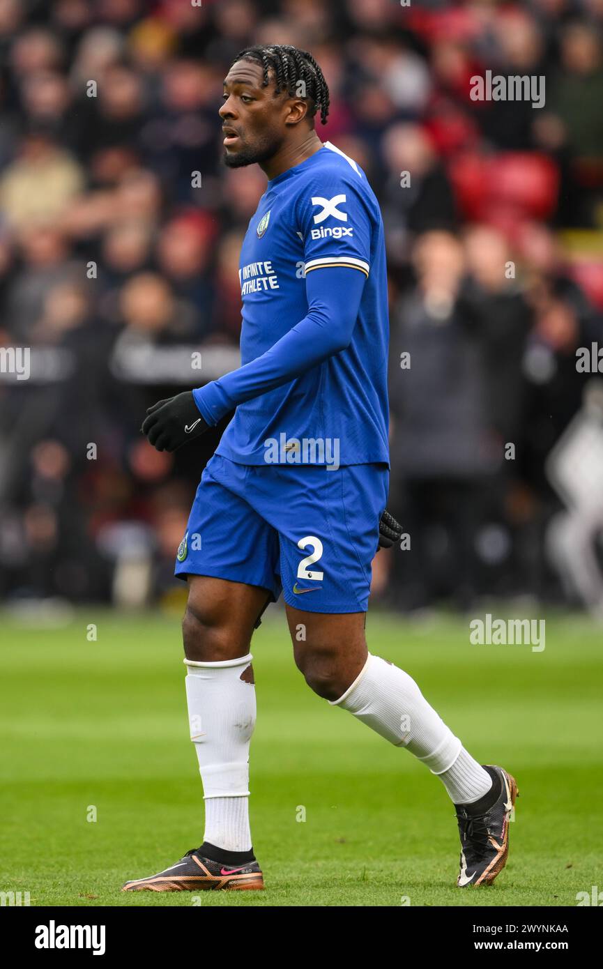 Axel Disasi of Chelsea during the Premier League match Sheffield United vs Chelsea at Bramall Lane, Sheffield, United Kingdom, 7th April 2024  (Photo by Craig Thomas/News Images) Stock Photo