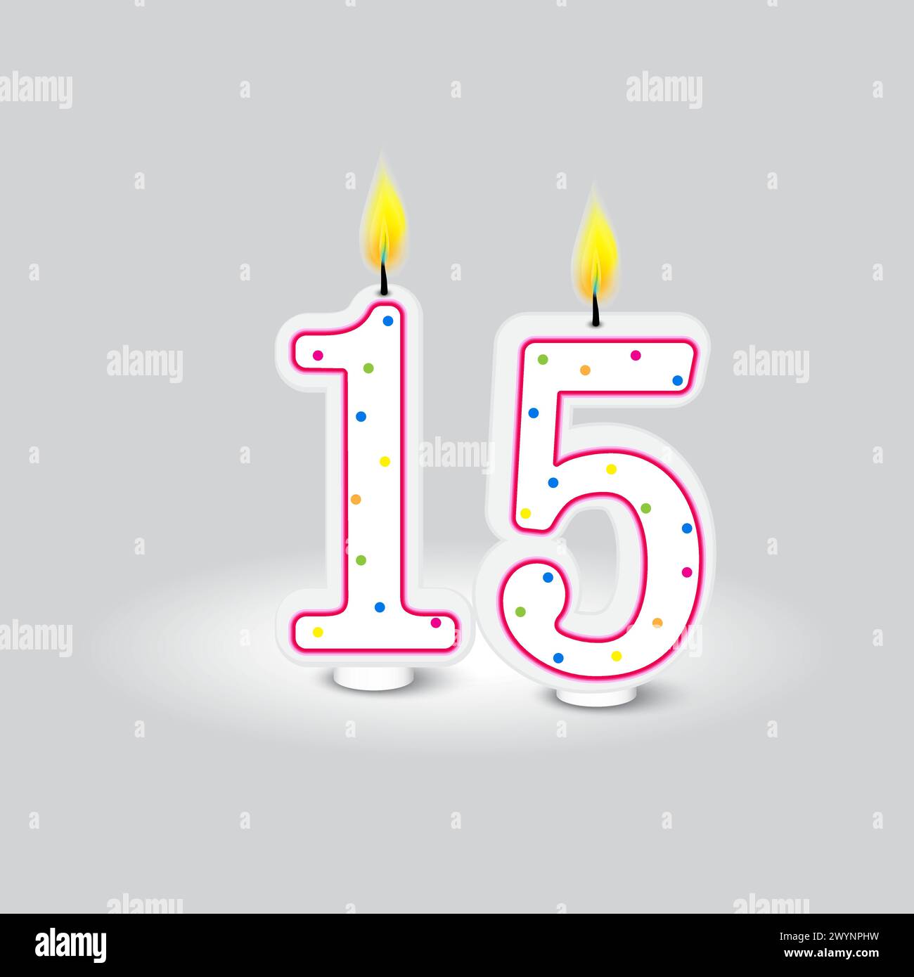 Birthday candle numbers. Fifteen celebration. Anniversary event decoration. Vector illustration. EPS 10. Stock Vector