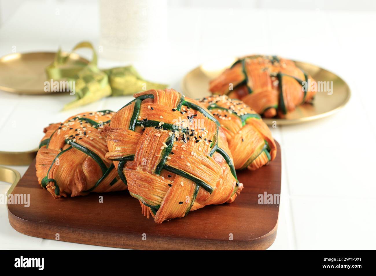 Cropat Croissant Ketupat, Pastry with Beef rendang Filling for Eid al Fitr Celebration, Viral Food in Indonesia and Malaysia Stock Photo