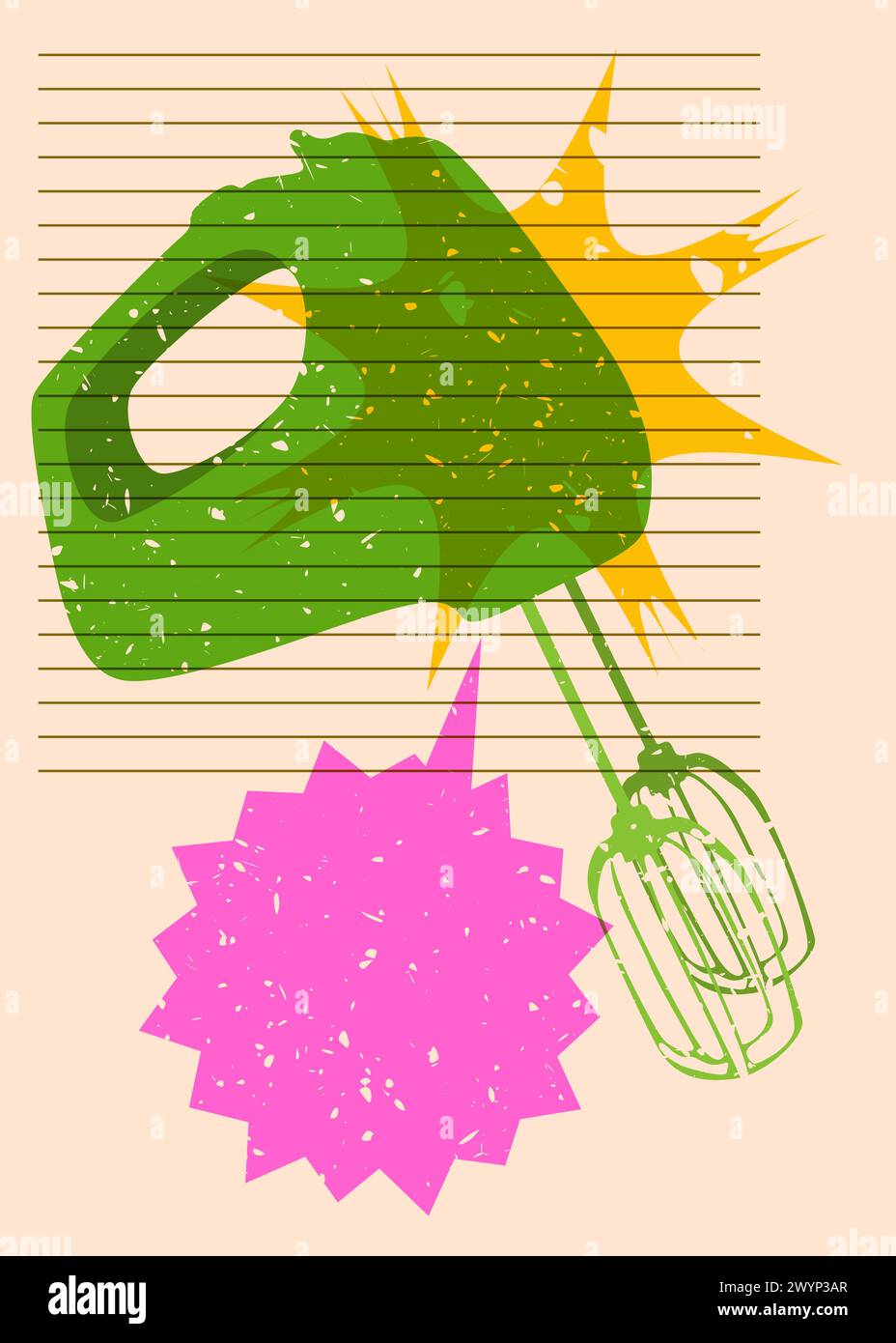 Risograph mixer with speech bubble with geometric shapes. Objects in trendy riso graph print texture style design with geometry elements. Stock Vector