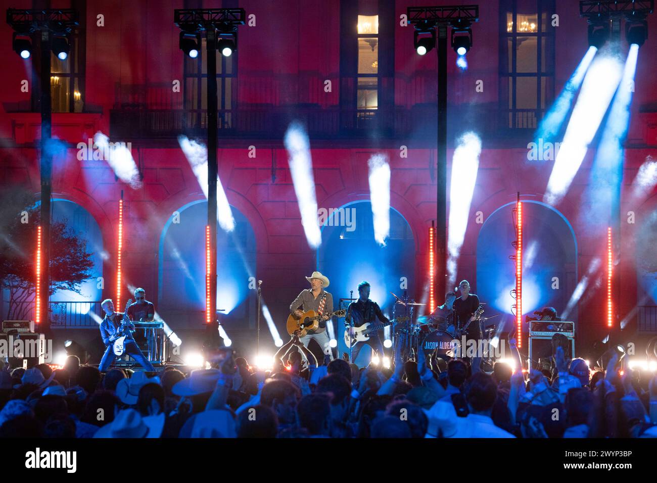 Controversial country singer JASON ALDEAN performs at a Country Music Television (CMT) highlights taping at the South Mall on the University of Texas campus April 3, 2024. The CMT Awards return to Austin, the self-proclaimed Live Music Capital of the World, with a live show on April 7, 2024. Credit: Bob Daemmrich/Alamy Live News Stock Photo