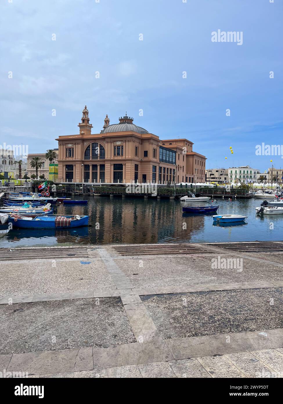Italy,Teatro Margherita,Theater Margherita,boats in the Apulia region, Adriatic sea, Southern Italy, Metropolitan city of Bari, Muraglia di Bari Stock Photo
