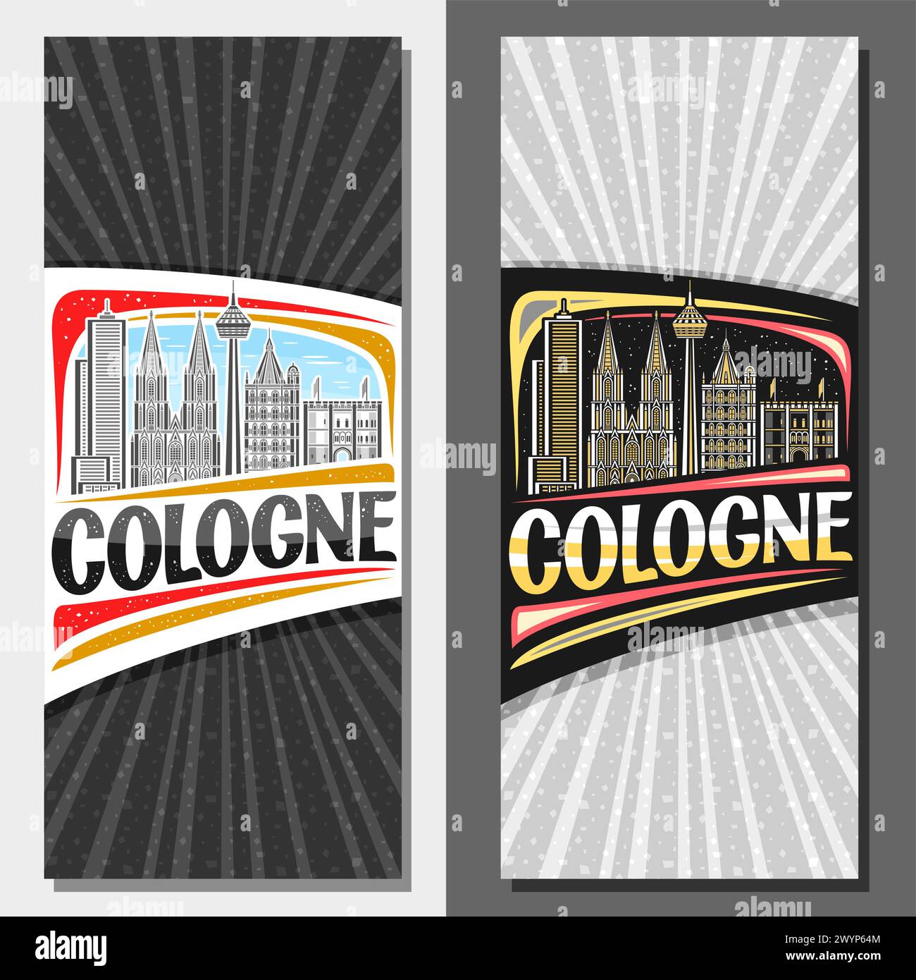 Vector vertical layouts for Cologne, decorative leaflet with outline ...